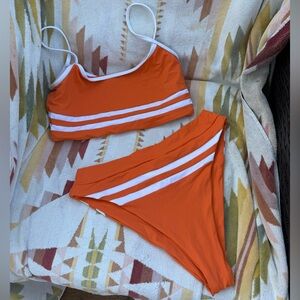 l*space Orange and White Striped Bikini Set